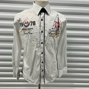White Men's Nautical Boat Competition Sailing Button Down Shirt